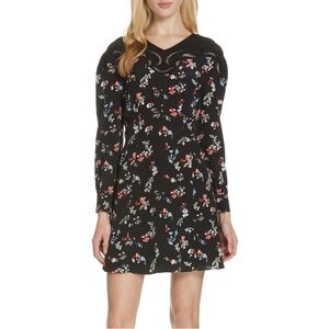 Tanya Taylor Nyla Black Floral Silk Mini Dress Long Sleeve Women’s Size 12